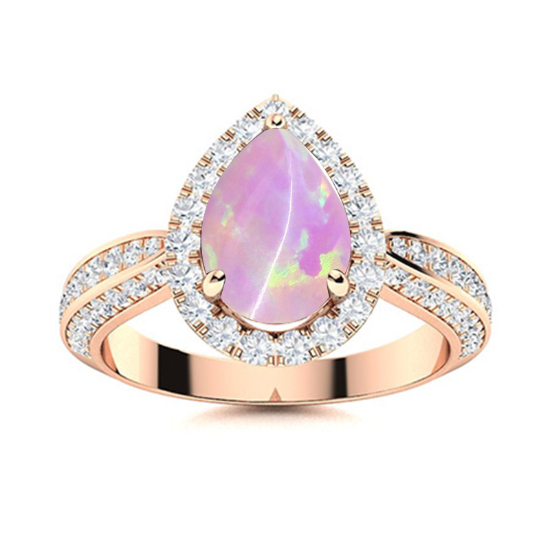 Sotiya Halo Opal Pear Cut Engagement Ring Sterling Silver-Sotiya