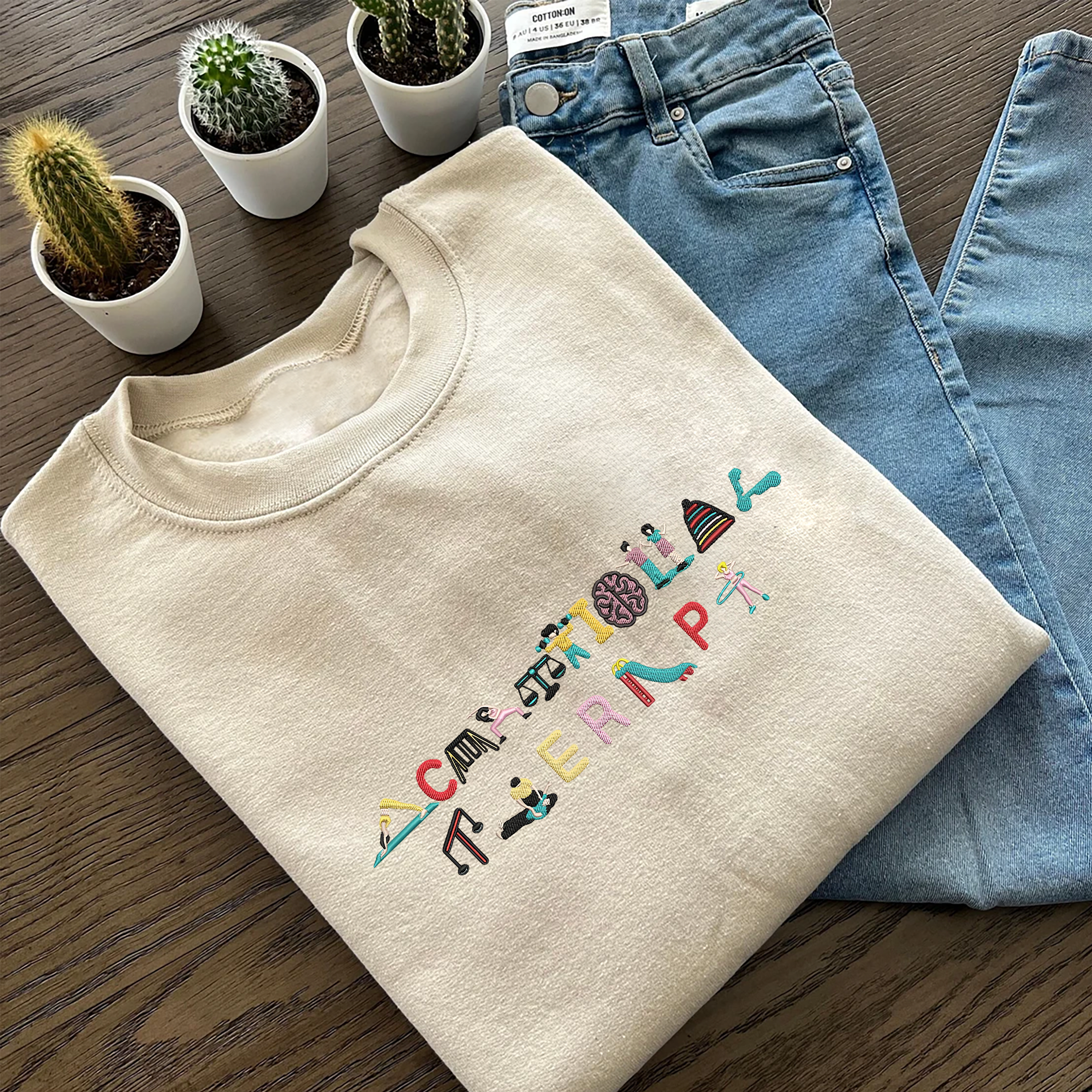 Occupational Therapy Embroidered Unisex Fit Washed T-Shirt