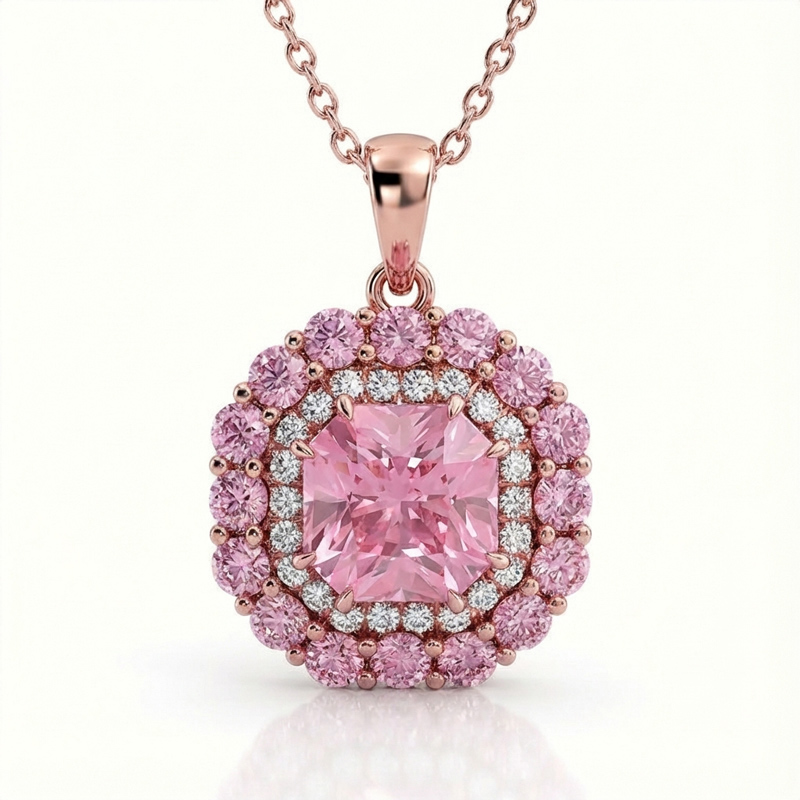 Sotiya Double Halo Amethyst Purple Asscher Cut Necklace Sterling Silver-Sotiya