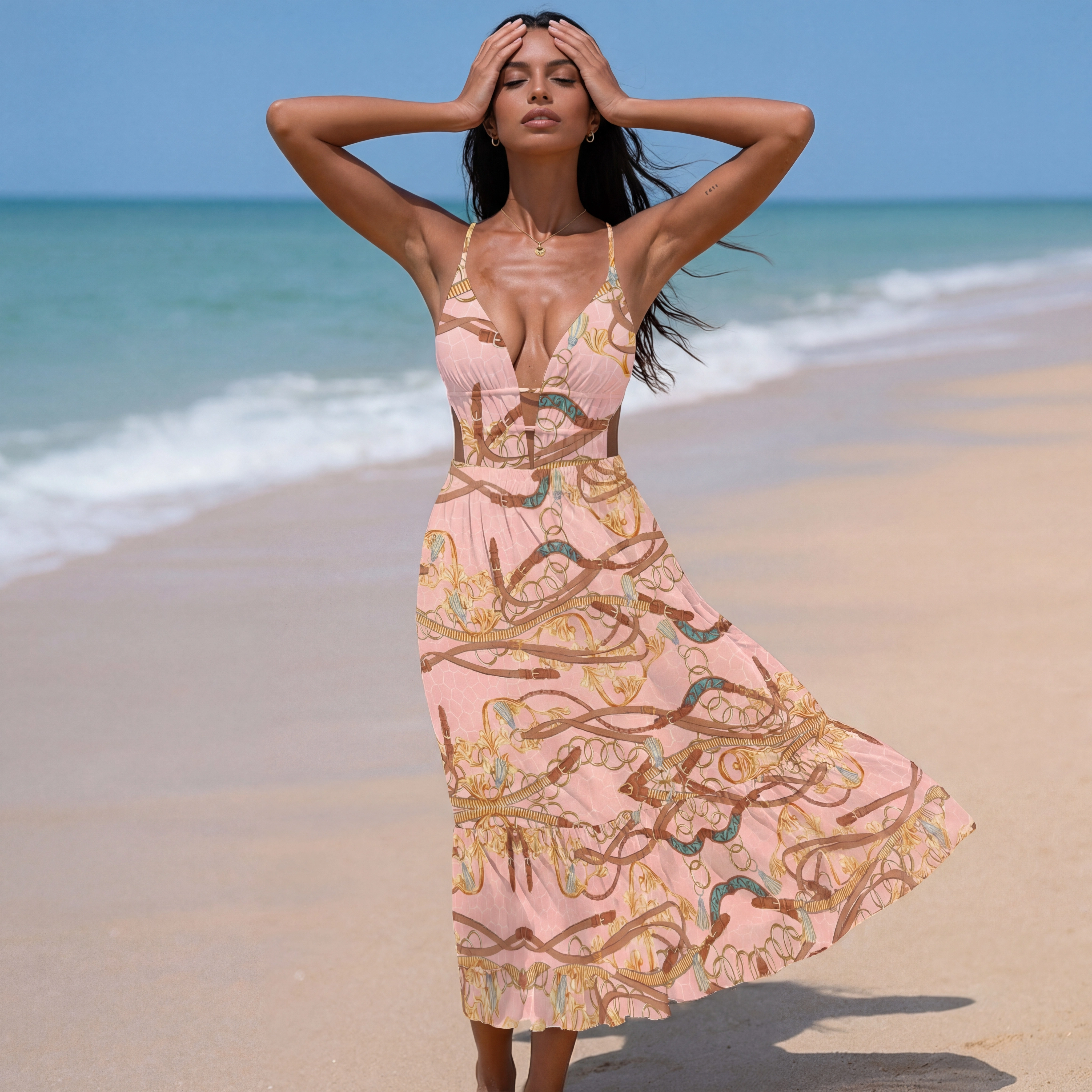 Textured Plunge One-Piece Swimsuit and Skirt