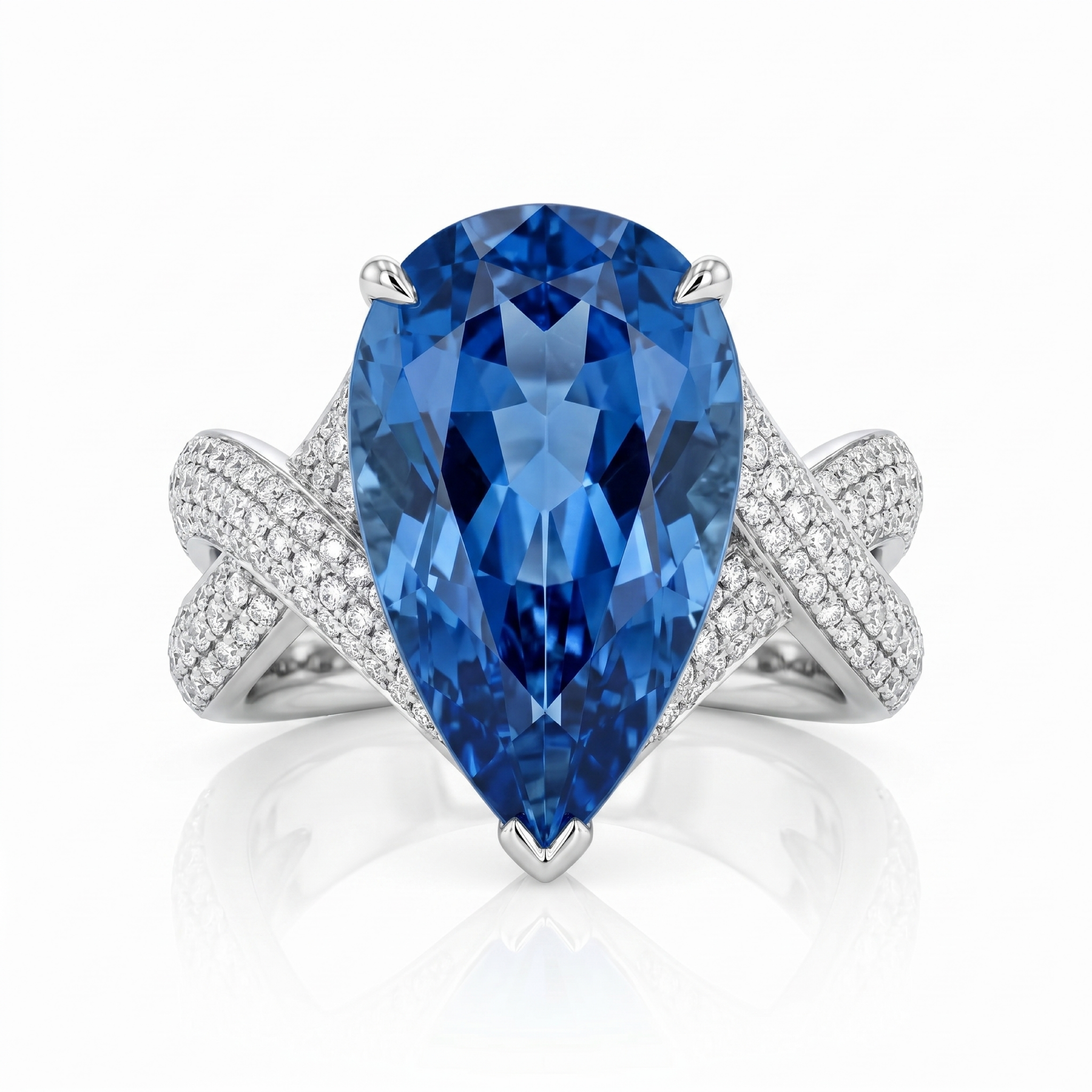3ct Pear Cut Blue Sapphire Engagement Ring