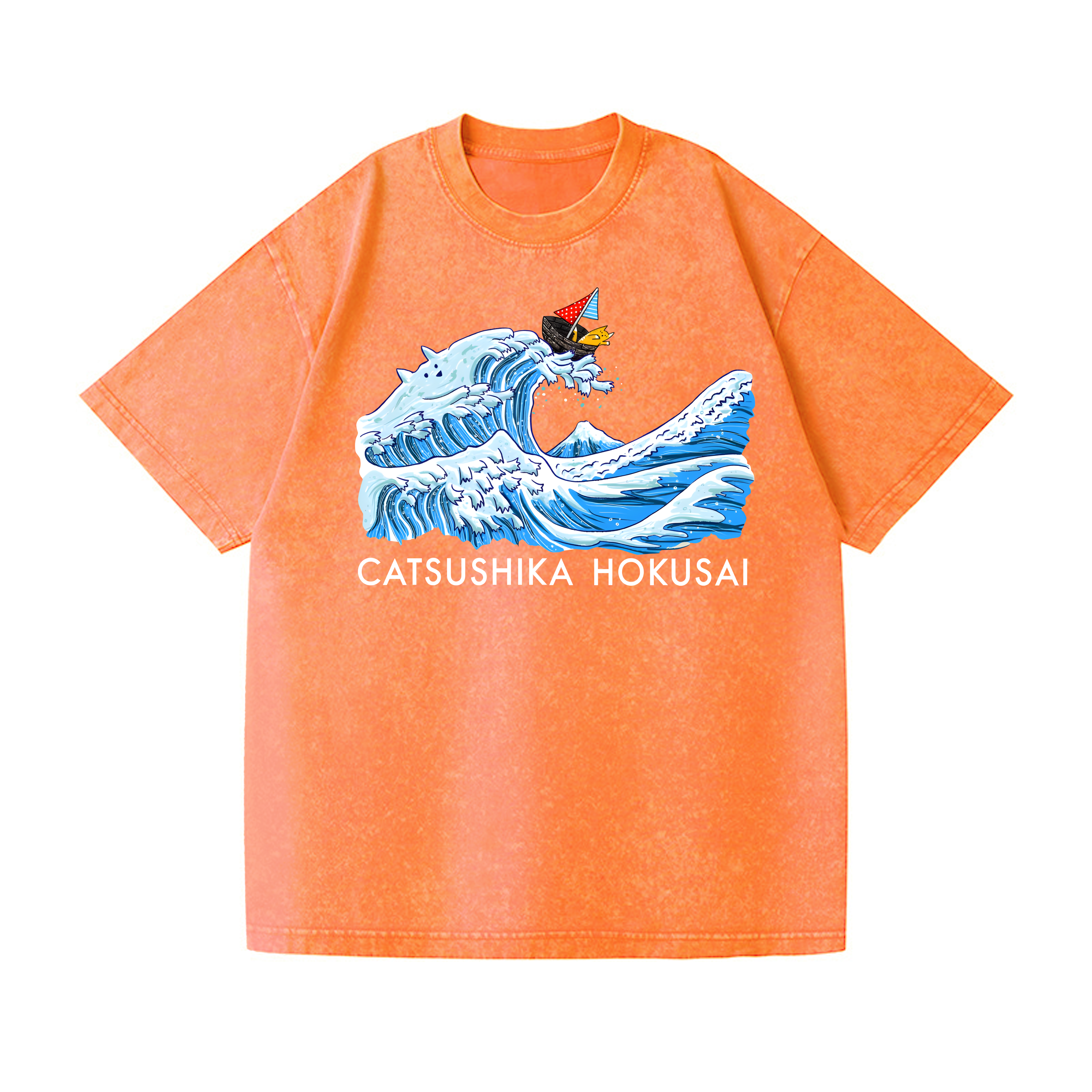 Catsushika Hokusai Cat Wave Vintage Wash Japanese Design T-Shirt