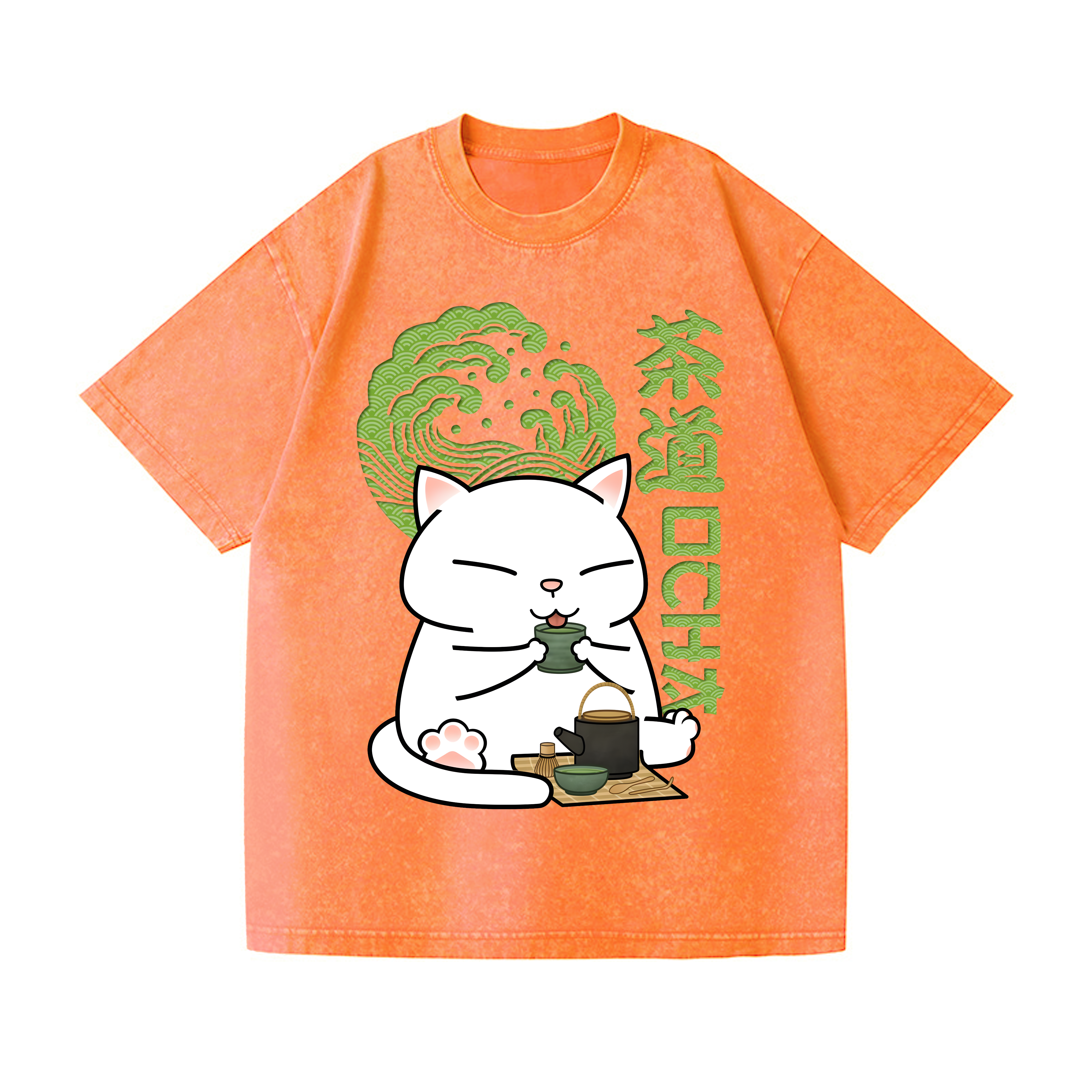 Tea Cat Vintage Wash Japanese Design T-Shirt