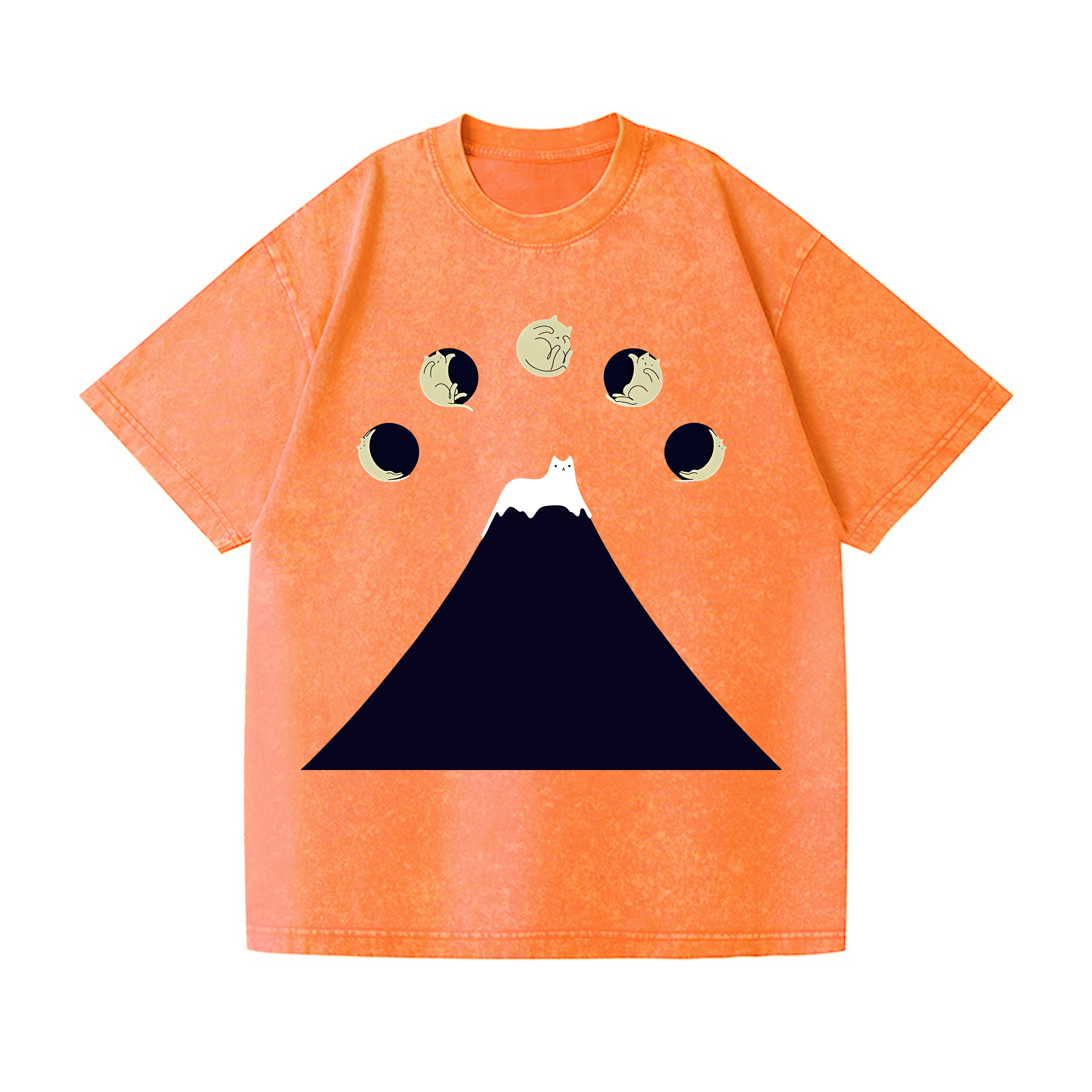 Mount FUJI Moon Cat Vintage Wash Japanese Design T-Shirt