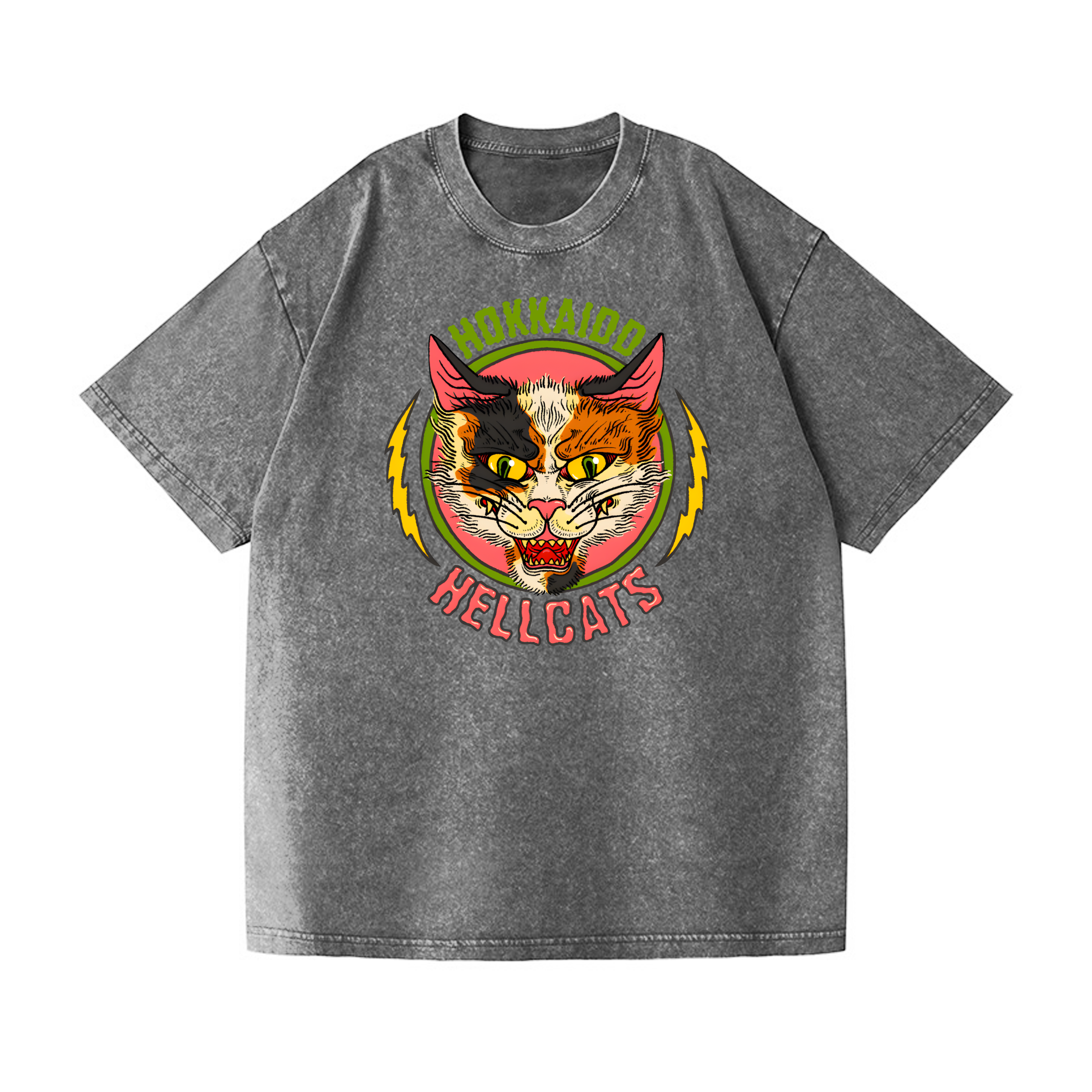 Hokkaido Hellcats Cat Vintage Wash Japanese Design T-Shirt