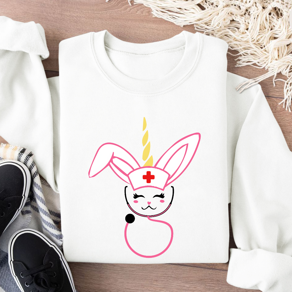 Funny Bunny Nurse Easter Cotton Pullover Sweatshirt